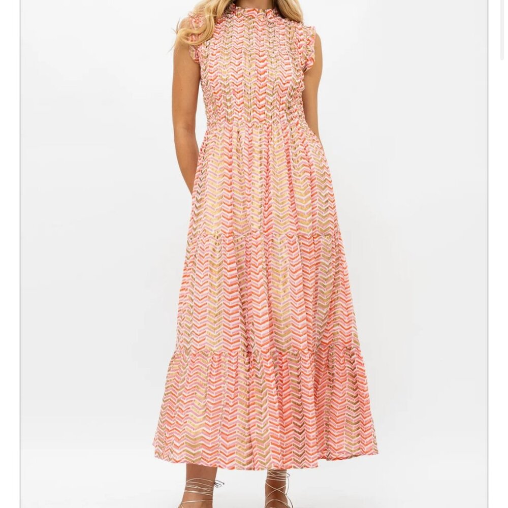 Oliphant Sleeveless Smocked Maxi Dress in Sonoma Orange